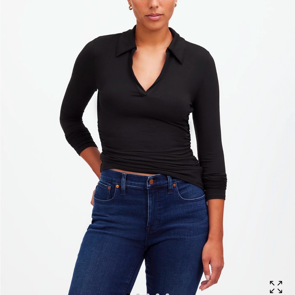 NWT Madewell black large long sleeve side cinch polo top